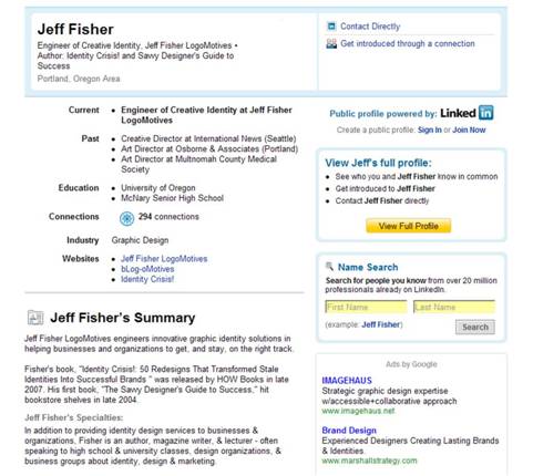 Image of Jeff Fisher's LinkedIn page
